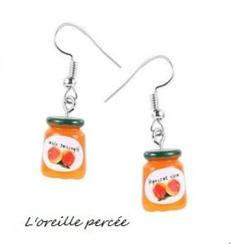 Boucle d'oreille pot de confiture à l'abricot