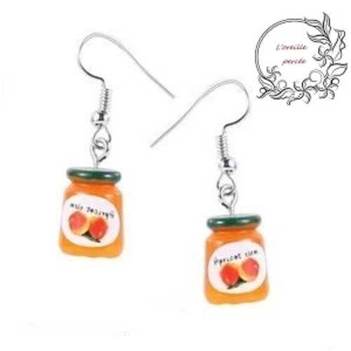 Boucle d'oreille pot de confiture à l'abricot