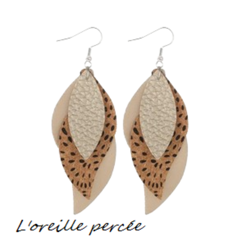 Boucle d'oreille trio de feuille léopard
