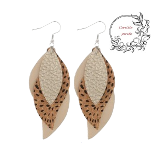 Boucle d'oreille trio de feuille léopard