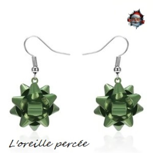 Boucle d'oreille noeud vert cadeau noël