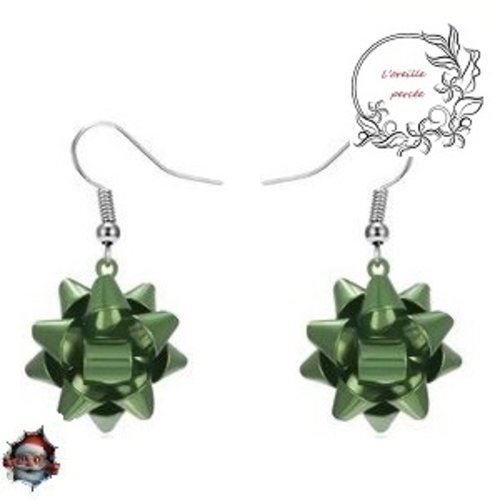Boucle d'oreille noeud vert cadeau noël
