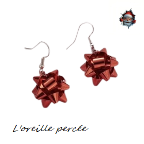 Boucle d'oreille noeud rouge cadeau noël