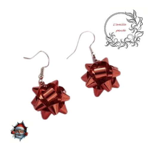 Boucle d'oreille noeud rouge cadeau noël