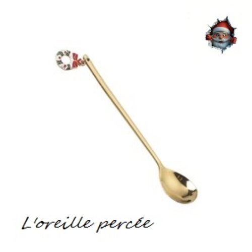 Petite cuillère à café dorée et sa breloque couronne de noël
