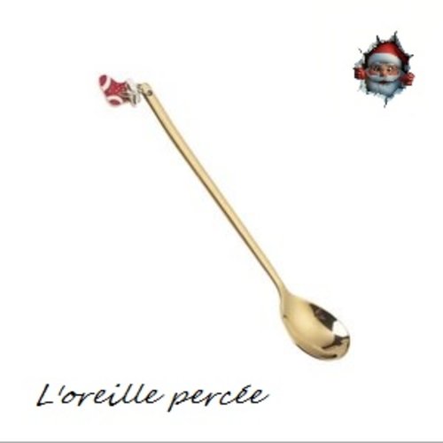 Petite cuillère à café dorée et sa breloque botte de noël