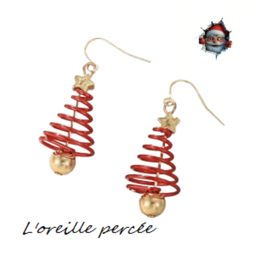 Boucle d'oreille sapin de noël rouge 3d