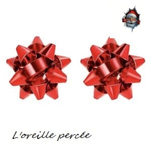 Boucle d'oreille puce noeud rouge cadeau noël