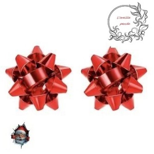 Boucle d'oreille puce noeud rouge cadeau noël