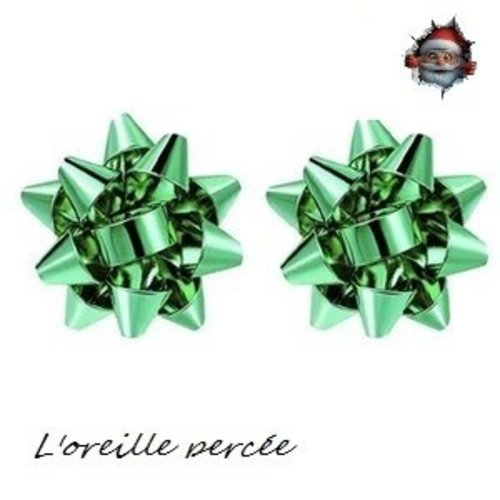 Boucle d'oreille puce noeud vert cadeau noël