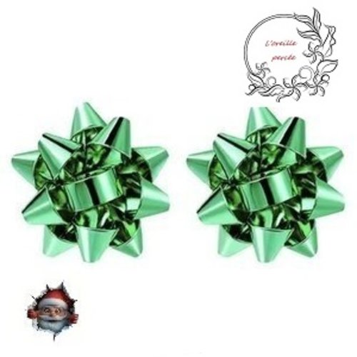 Boucle d'oreille puce noeud vert cadeau noël