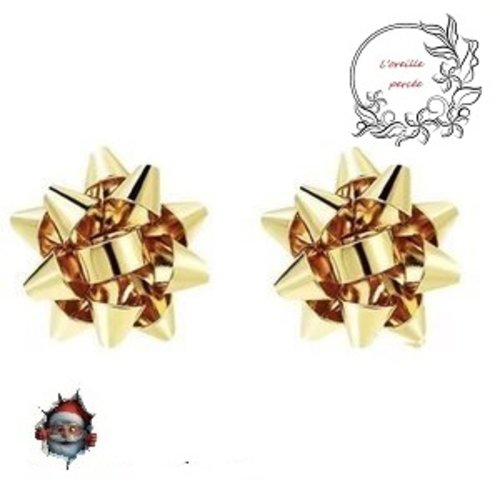 Boucle d'oreille puce noeud doré cadeau noël