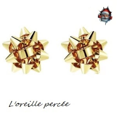 Boucle d'oreille puce noeud doré cadeau noël