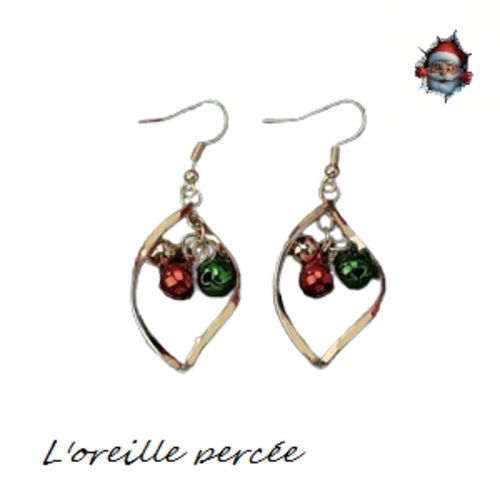 Boucle d'oreille torsade dorée et ses 3 grelots