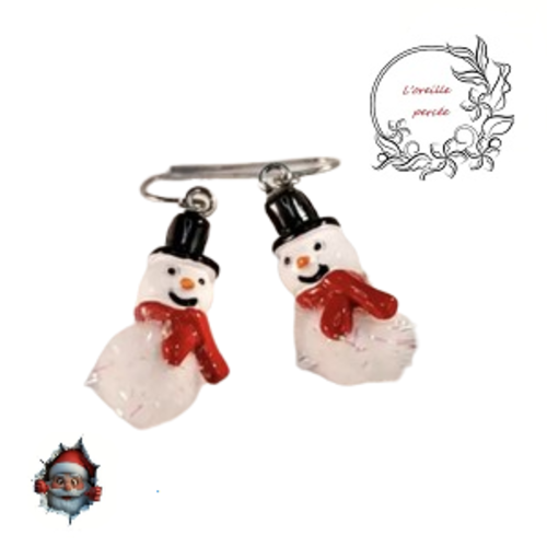 Boucle d'oreille bonhomme de neige tout doux