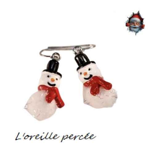 Boucle d'oreille bonhomme de neige tout doux
