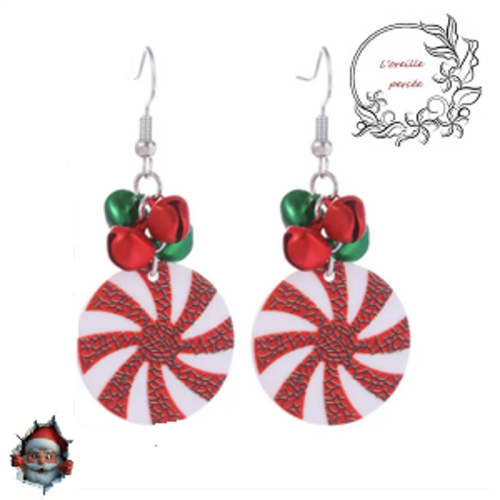 Boucle d'oreille pendante spirale et ses grelots