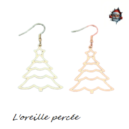 Boucle d'oreille sapin de noël doré
