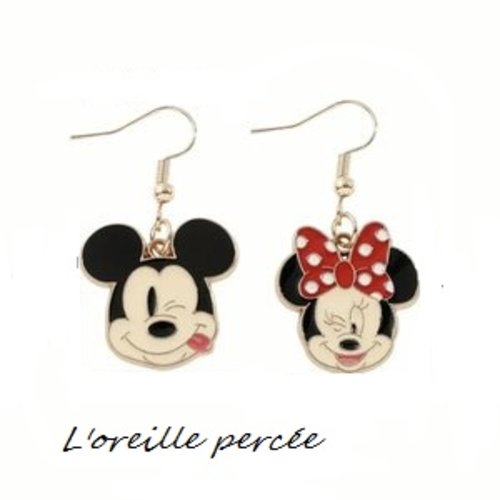Boucle d'oreille duo mickey et minnie disney