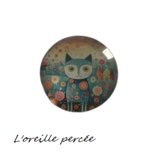 Magnet motif chat bleu fleuri