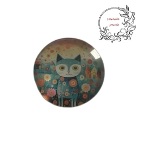 Magnet motif chat bleu fleuri