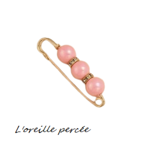 Broche épingle et ses perles rondes roses et ses rondelles strass