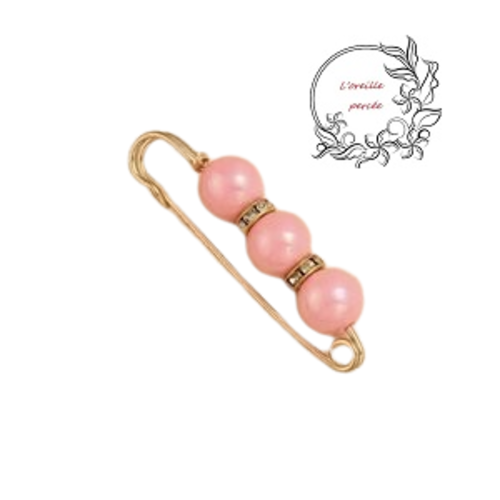 Broche épingle et ses perles rondes roses et ses rondelles strass