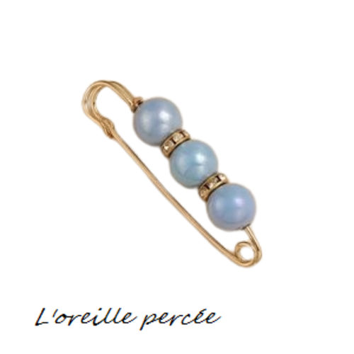 Broche épingle et ses perles rondes bleues à reflet et ses rondelles strass