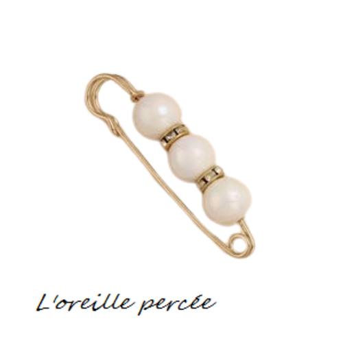 Broche épingle et ses perles rondes blanches à reflet et ses rondelles strass