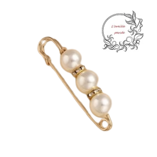 Broche épingle et ses perles rondes nacrées et ses rondelles strass