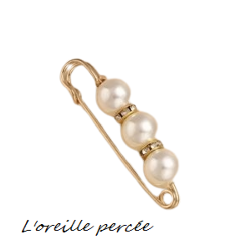 Broche épingle et ses perles rondes nacrées et ses rondelles strass
