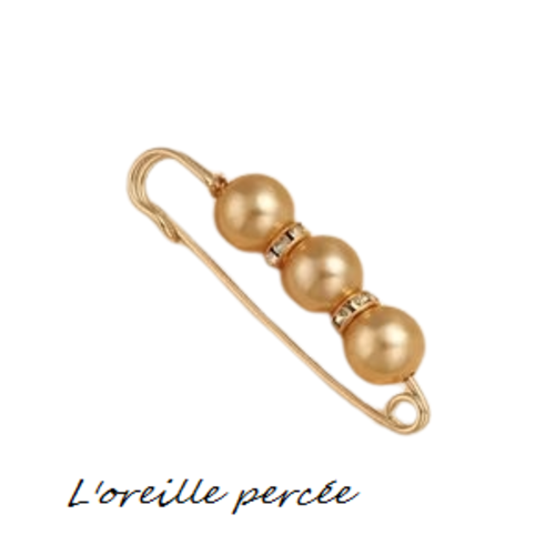 Broche épingle et ses perles rondes saumon orangé et ses rondelles strass