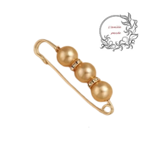 Broche épingle et ses perles rondes saumon orangé et ses rondelles strass