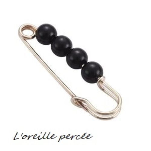 Petite broche épingle dorée et ses perles noires