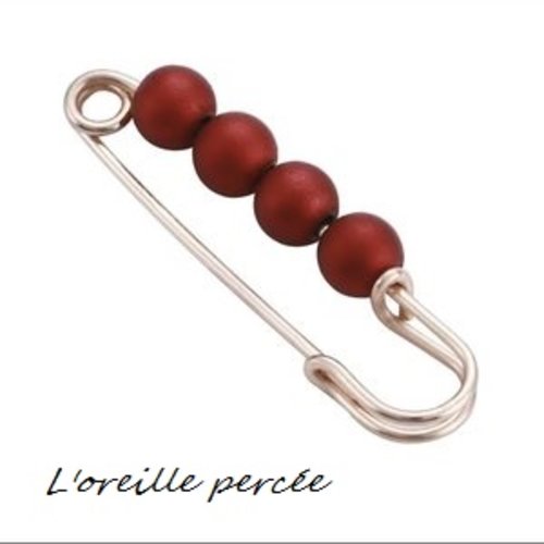 Petite broche épingle dorée et ses perles rouges/bordeaux givrées