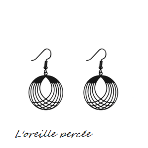 Boucle d'oreille estampe cercle évidé noir