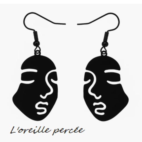 Boucle d'oreille masque visage noir