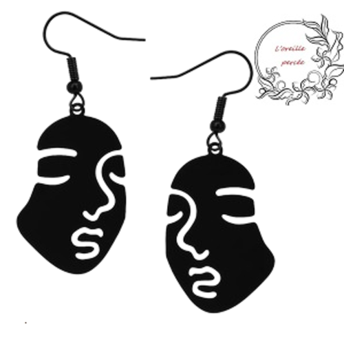 Boucle d'oreille masque visage noir