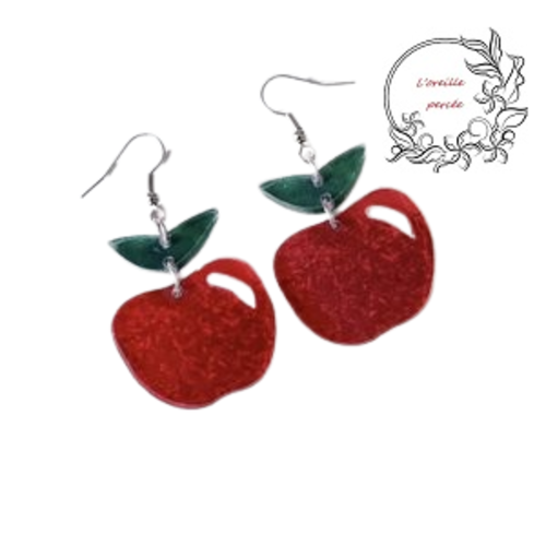 Boucle d'oreille pomme rouge