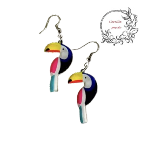 Boucle d'oreille perroquet tropical coloré