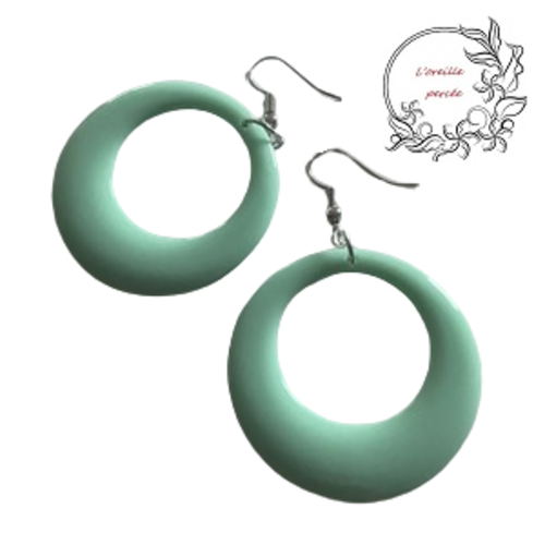 Boucle d'oreille ronde rétro vert d'eau