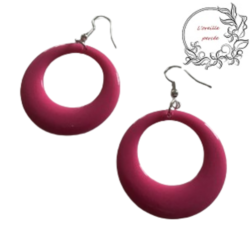 Boucle d'oreille ronde rétro fuschia