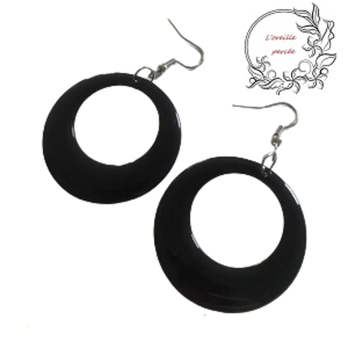Boucle d'oreille ronde rétro noire