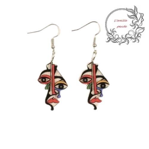 Boucle d'oreille visage abstrait inspiration picasso