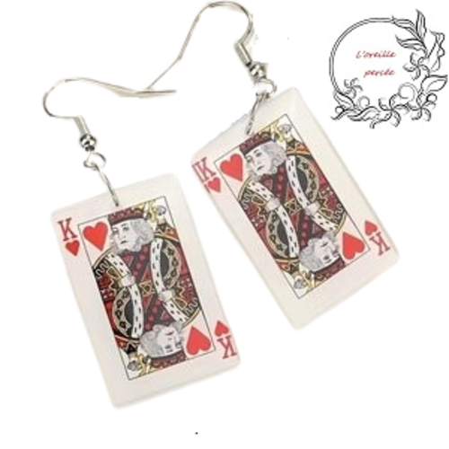 Boucle d'oreille rectangle carte à jouer roi