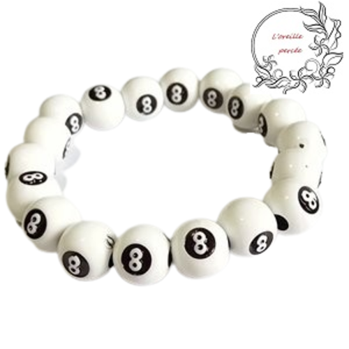 Bracelet boule n°8 de billard blanche
