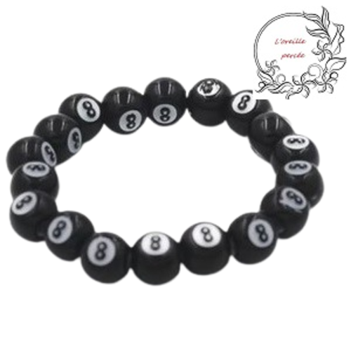 Bracelet boule n°8 de billard noire
