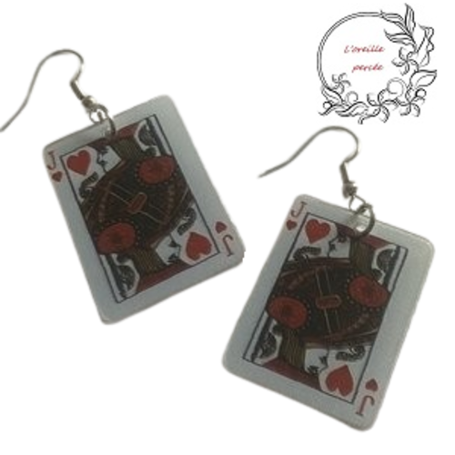 Boucle d'oreille rectangle carte à jouer roi