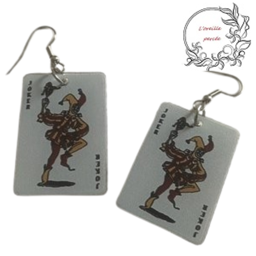Boucle d'oreille rectangle carte à jouer valet