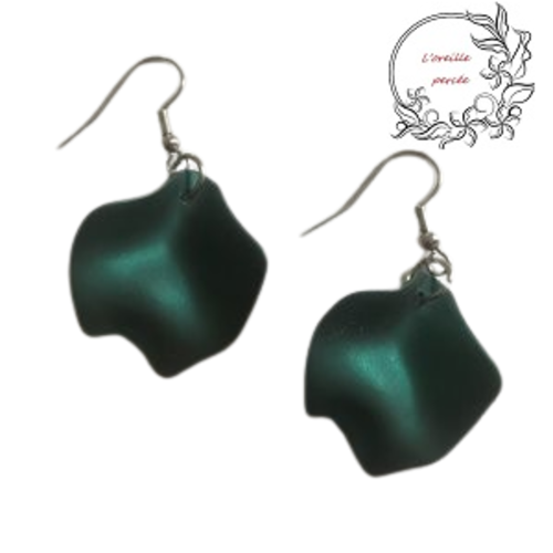 Boucle d'oreille pétale de fleur vert foncé